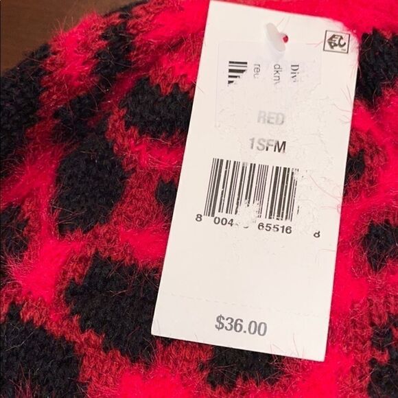 NWT DKNY animal print red black knit fuzzy hat - Picture 5 of 5